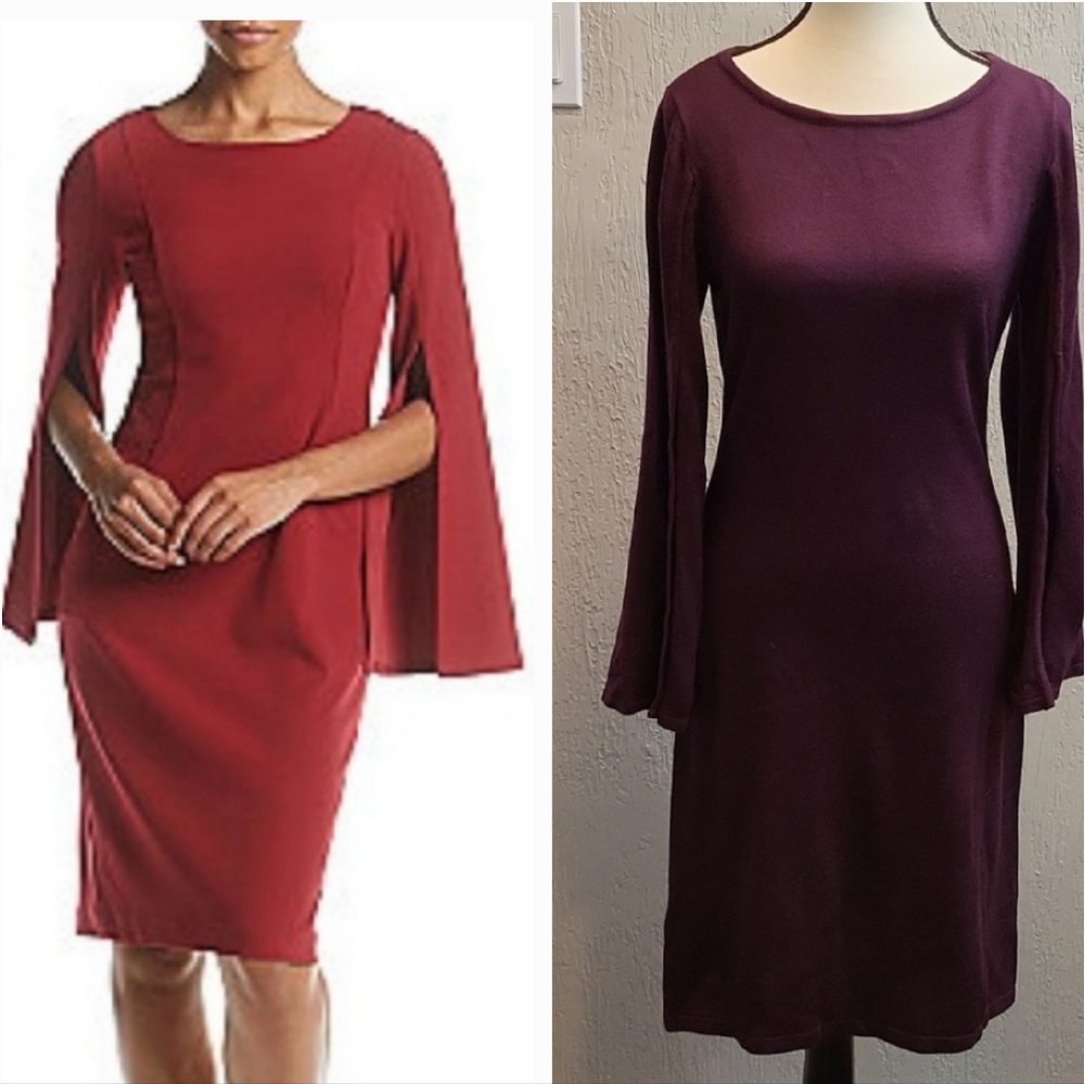 Calvin Klein Plum Long Split Sleeve Sheath Sweater Dress